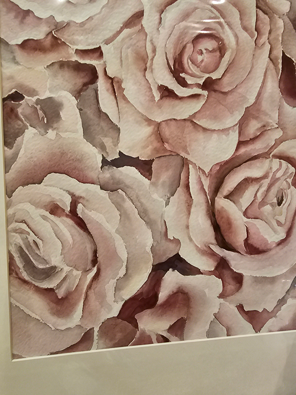 Картина авторская акварельная в паспарту 40х50 см на стену для интерьера "Розы "