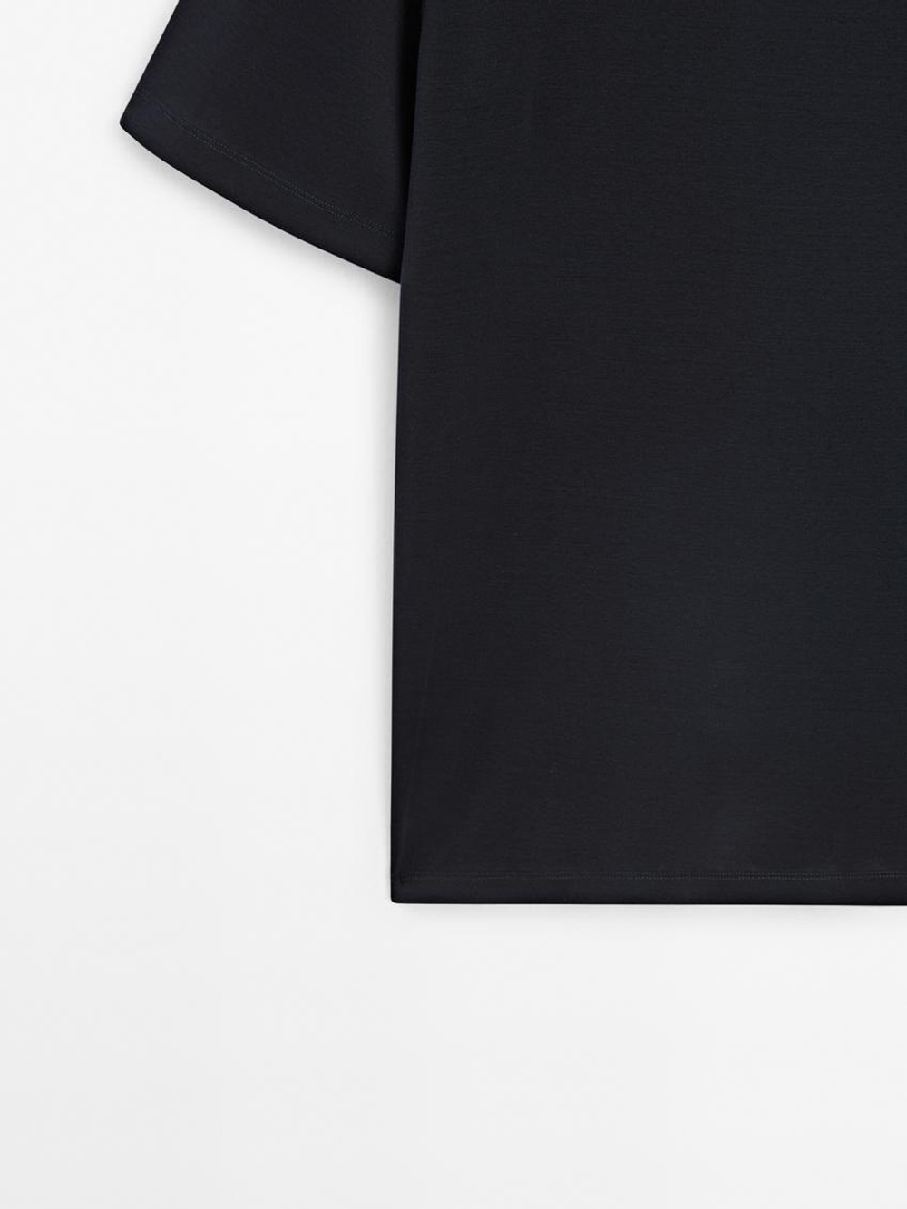 Massimo Dutti Хлопковая футболка с круглым вырезом, темно-синий