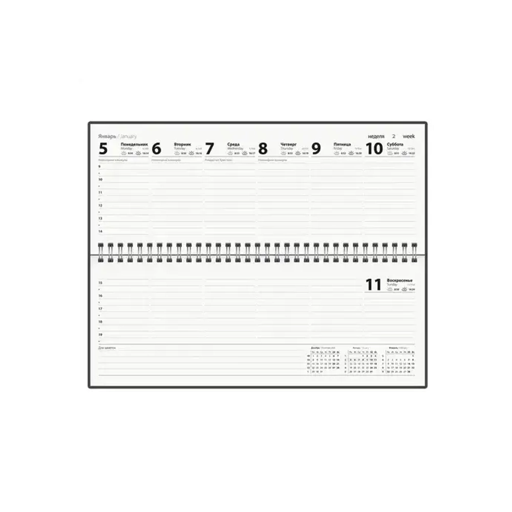 Планинг датированный 2026 285х112 мм, STAFF, гребень, картонная обложка, 64 л., "Россия", 117362