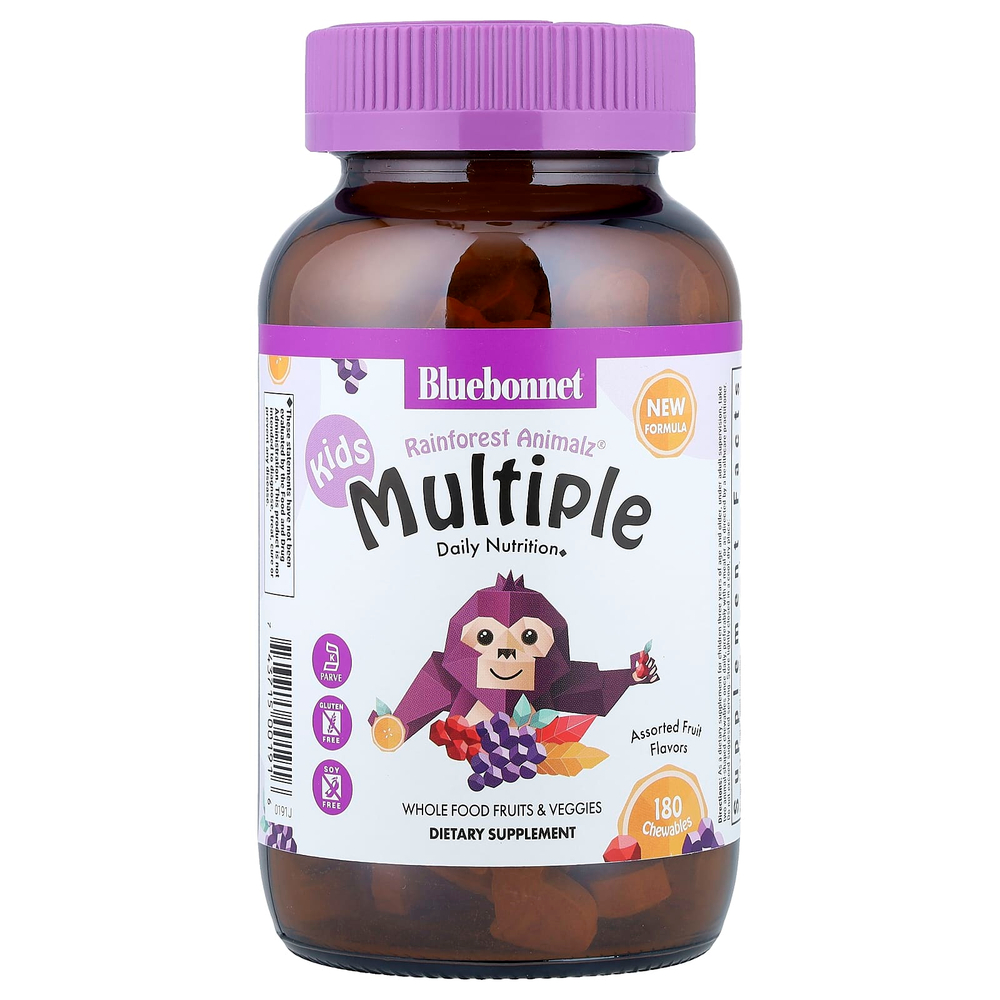 Bluebonnet Nutrition, Rainforest Animalz®, мультивитамины для детей, фруктовое ассорти, 180 жевательных таблеток