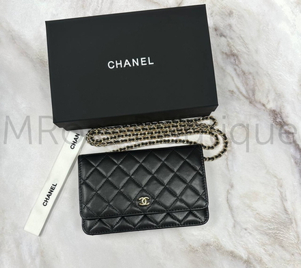 Черная маленькая сумочка на цепочке Chanel Woc премиум класса