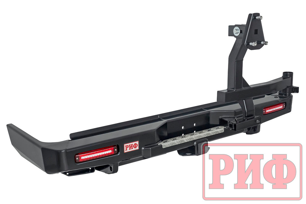 Бампер силовой задний Toyota Land Cruiser 76 2007+ с квадратом под фаркоп, калиткой и фонарями РИФ
