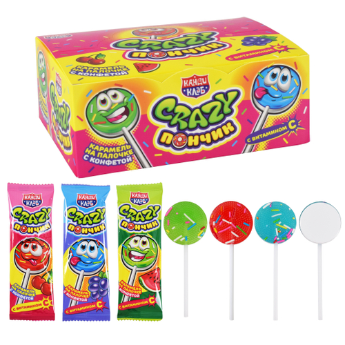 Карамель на палочке с конфетой «Crazy Пончик» ассорти 10г*30шт*20бл