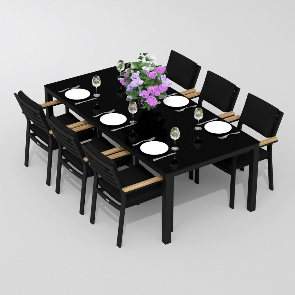 Обеденная группа Ideal Patio КАНА  БОНТА  каркас карбон, стол стекло 220, ткань черная