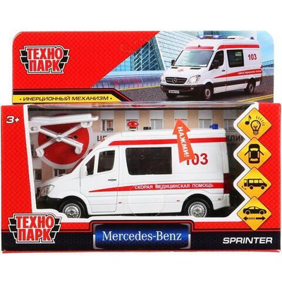 Модель ин. мет. "Mercedes-Benz Sprinter. Скорая помощь" 14см. свет-звук, двер, белая, коробка SPRINTERV