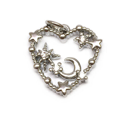 Подвеска с фианитами "Звездное небо в сердце" 18х16 мм, родий