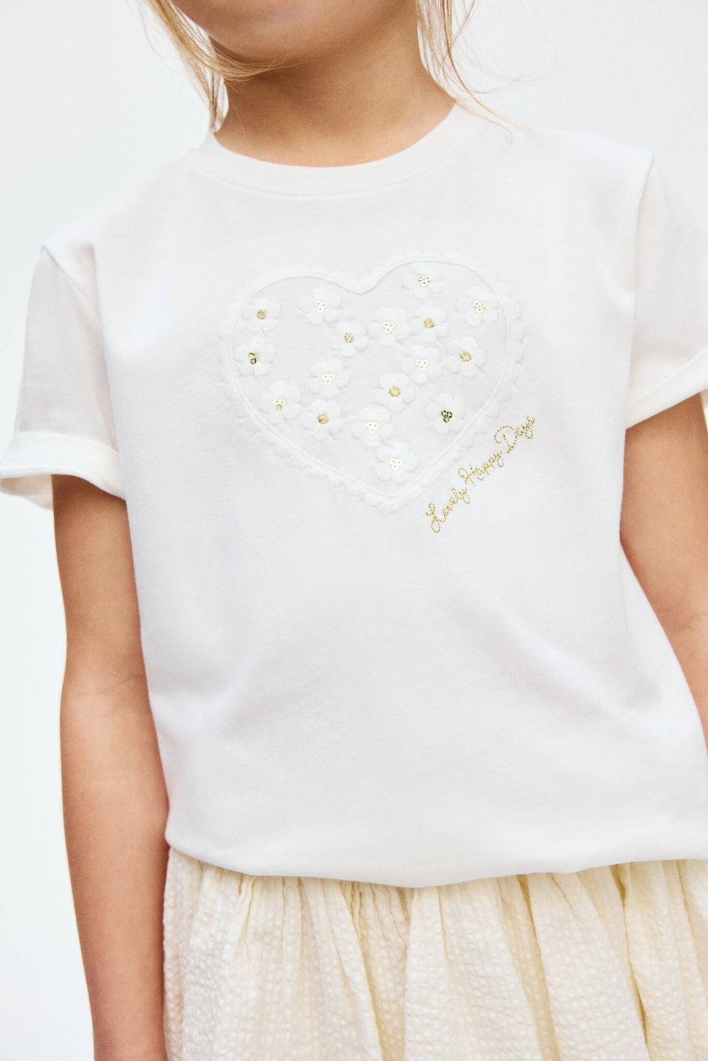 H&M Футболка с контрастными деталями "сердце", белый