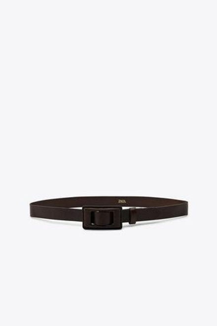 ZARA КОЖАНЫЙ РЕМЕНЬ С ОБТЯНУТОЙ ПРЯЖКОЙ, КОРИЧНЕВЫЙ