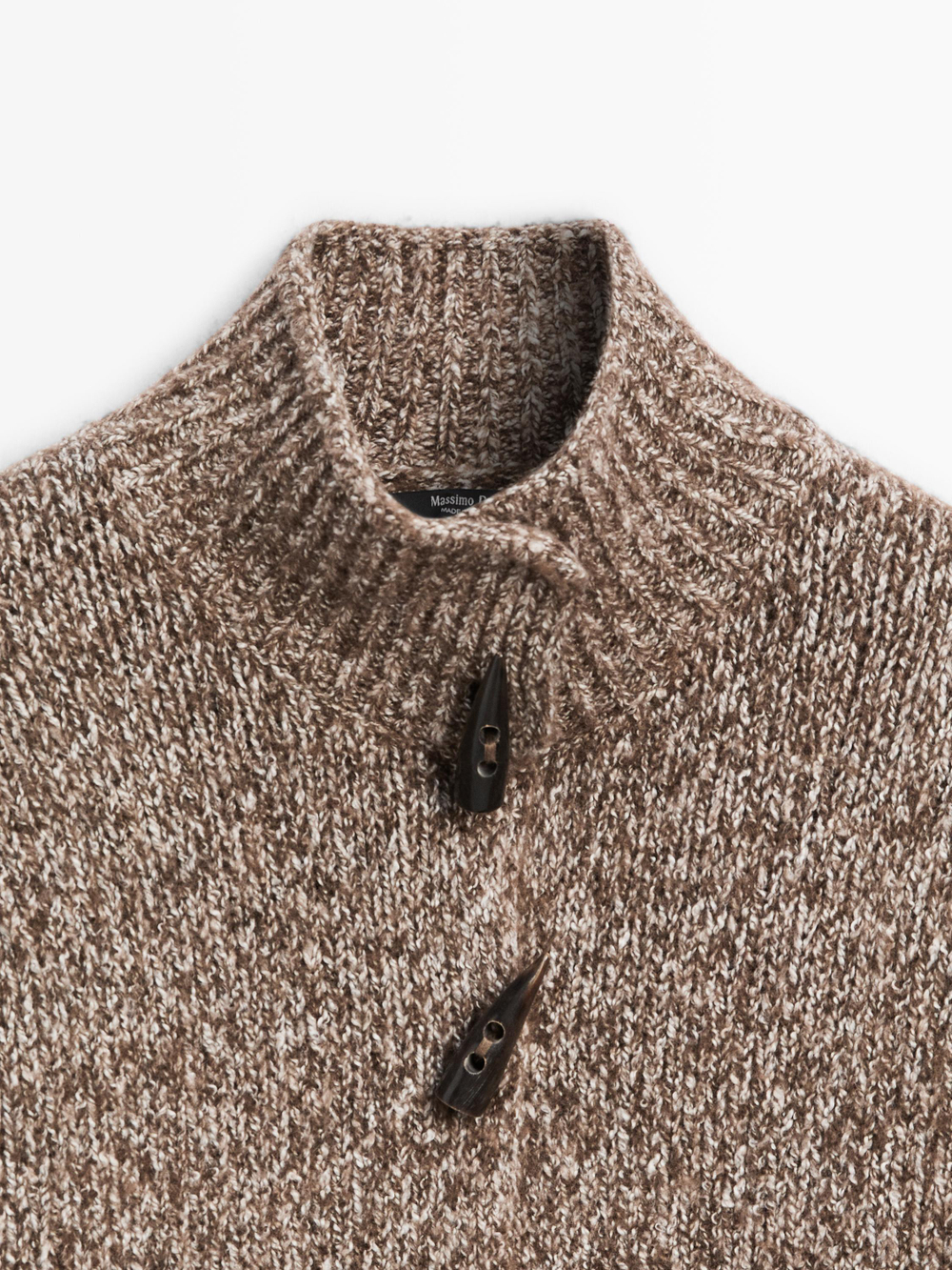 Massimo Dutti Кардиган из шерсти и хлопка с пуговицами в форме рога, шоколадный