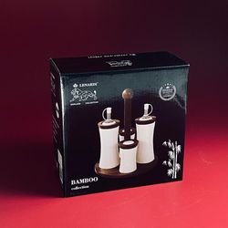 Lenardi 235-085 Набор солонок и бутылки для масла/уксуса 4пр. на подставке TROPICAL в под.уп.(х16)Фарфор