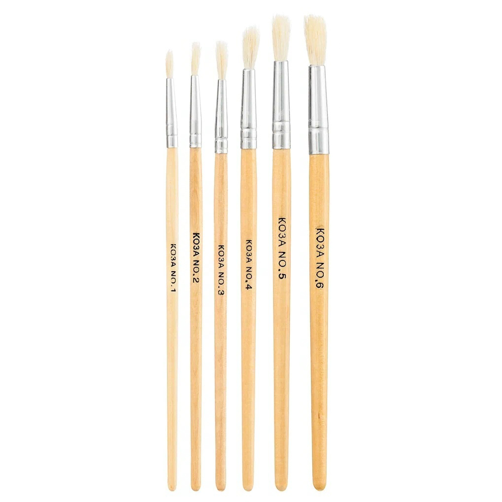 Кисть для рисования Basir художественная, коза, № 1,2,3,4,5,6, деревянный корпус, набор из 6 шт
