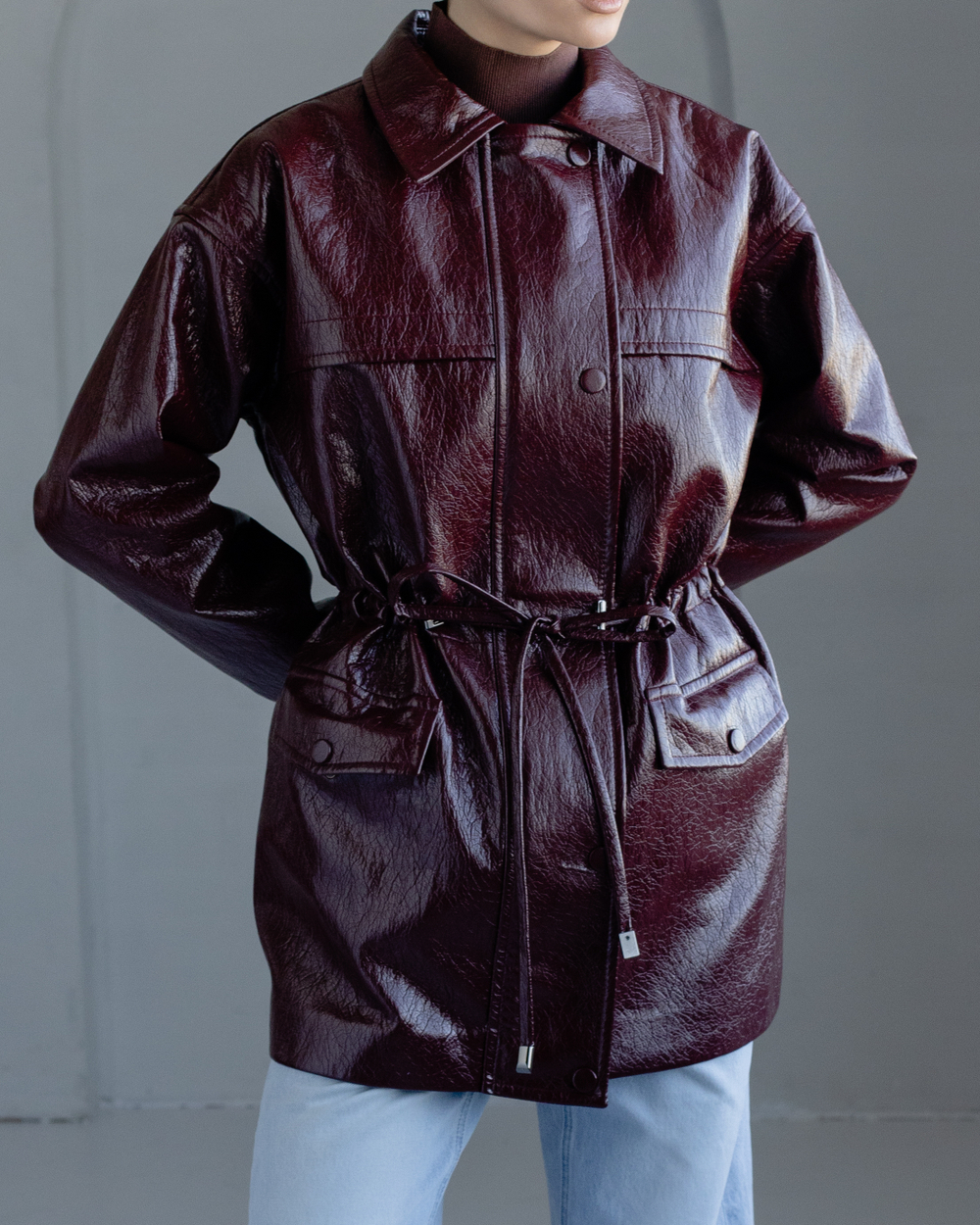 Парка из эко-кожи бордовая