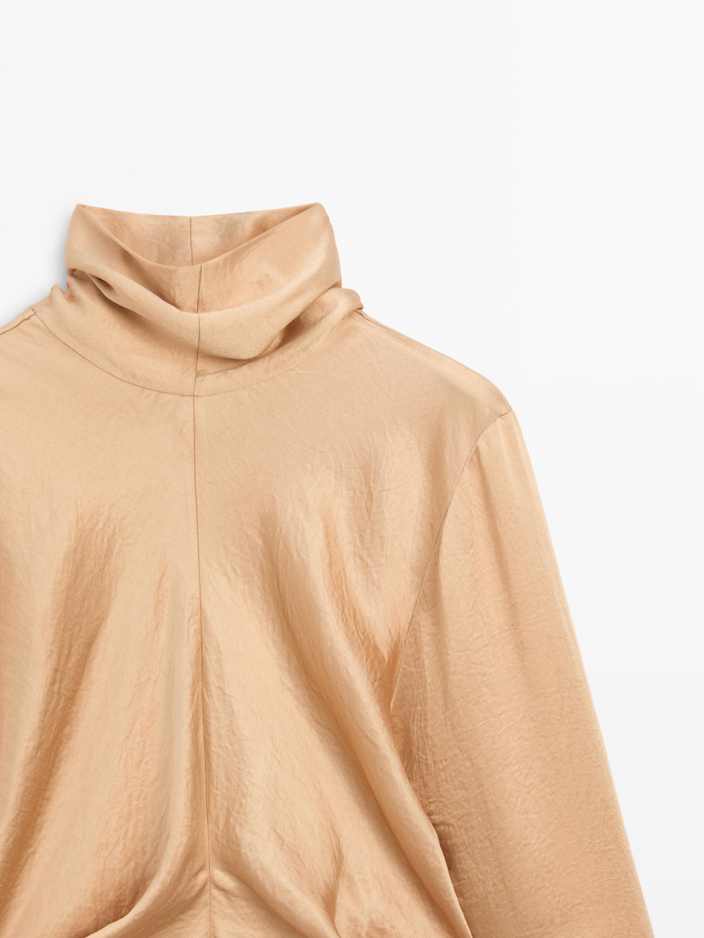 Massimo Dutti Струящаяся атласная блузка со шнуровкой - STUDIO, натуральный/кремовый