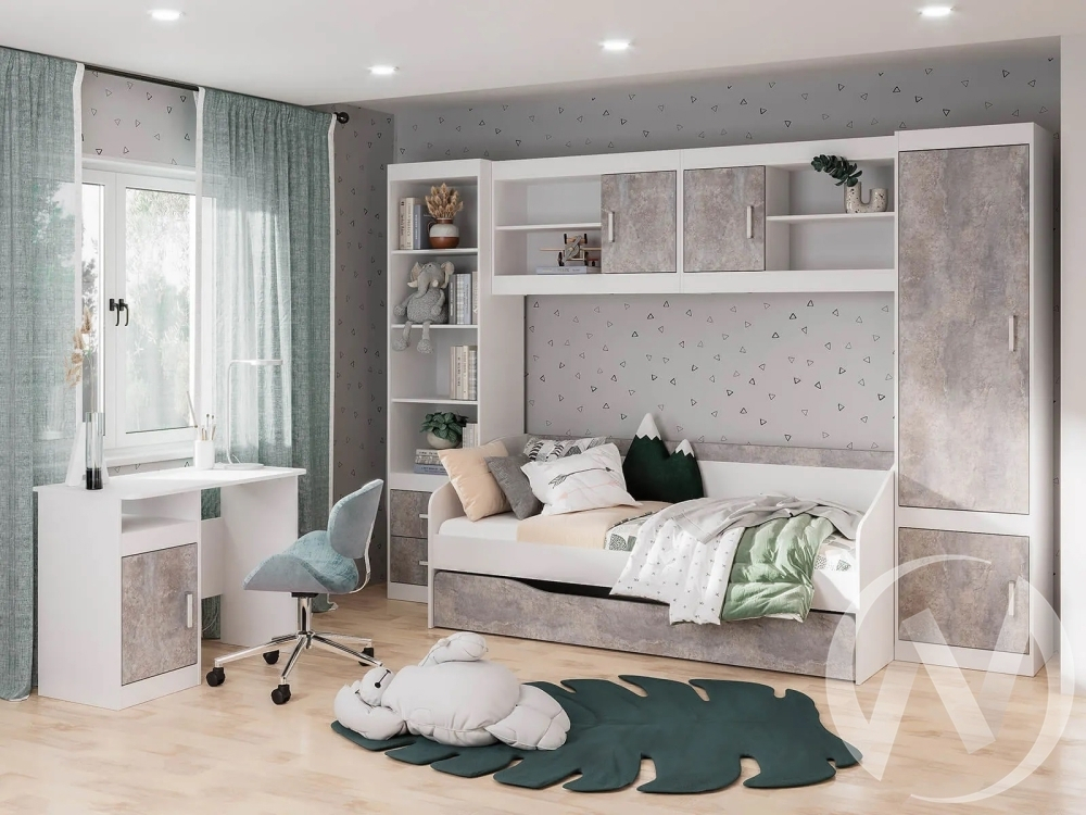 Кровать детская Паскаль (белый/цемент светлый)