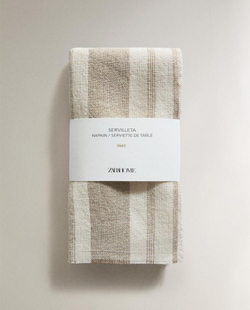 ZARA HOME ПЛОТНЫЕ ЛЬНЯНЫЕ САЛФЕТКИ В ПОЛОСКУ (НАБОР ИЗ 2 ШТ.), ЭКРЮ
