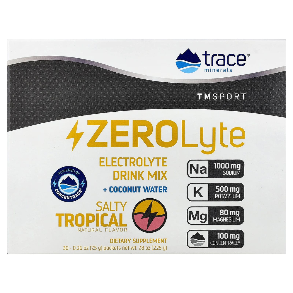 Trace, TM Sport, смесь для приготовления напитков с электролитами ZeroLyte и кокосовой водой, тропическая соль, 30 пакетиков по 7,5 г (0,26 унции)