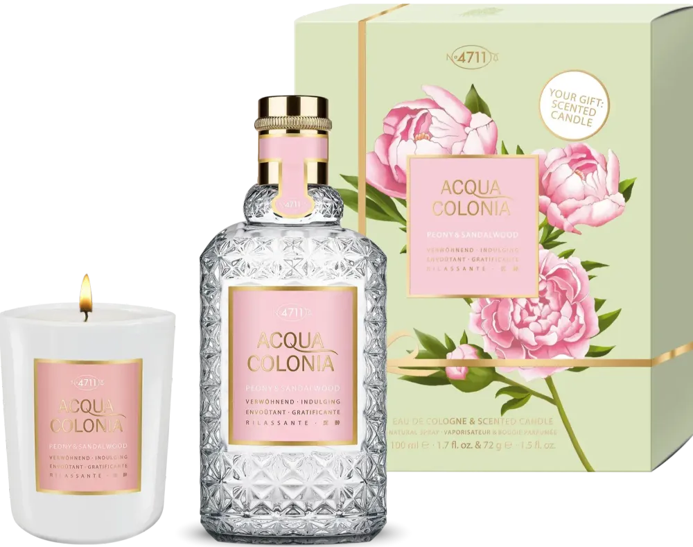 4711 Acqua Colonia Peony &amp; Sandelwood Duo Set Eau de Cologne 100 ml + Kerze 72g Set 1 pcs