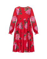 Eva, платье детское красное с крупными малиновыми цветами