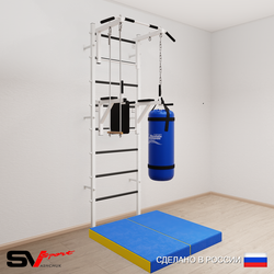 Шведская стенка Sv Sport усиленная 6736 (Турник стандарт/Брусья/Трапеция/Цепь/Мешок 22кг/Мат 1м)
