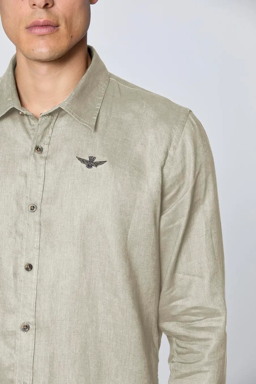 Рубашка муж. AERONAUTICA 1239 шалфей лён