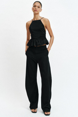 ZARA ТОП С ГОРЛОВИНОЙ ХАЛТЕР И БАСКОЙ, ЧЕРНЫЙ