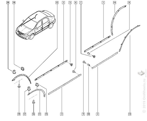 Молдинг дверей Renault Logan перед. (Renault)
