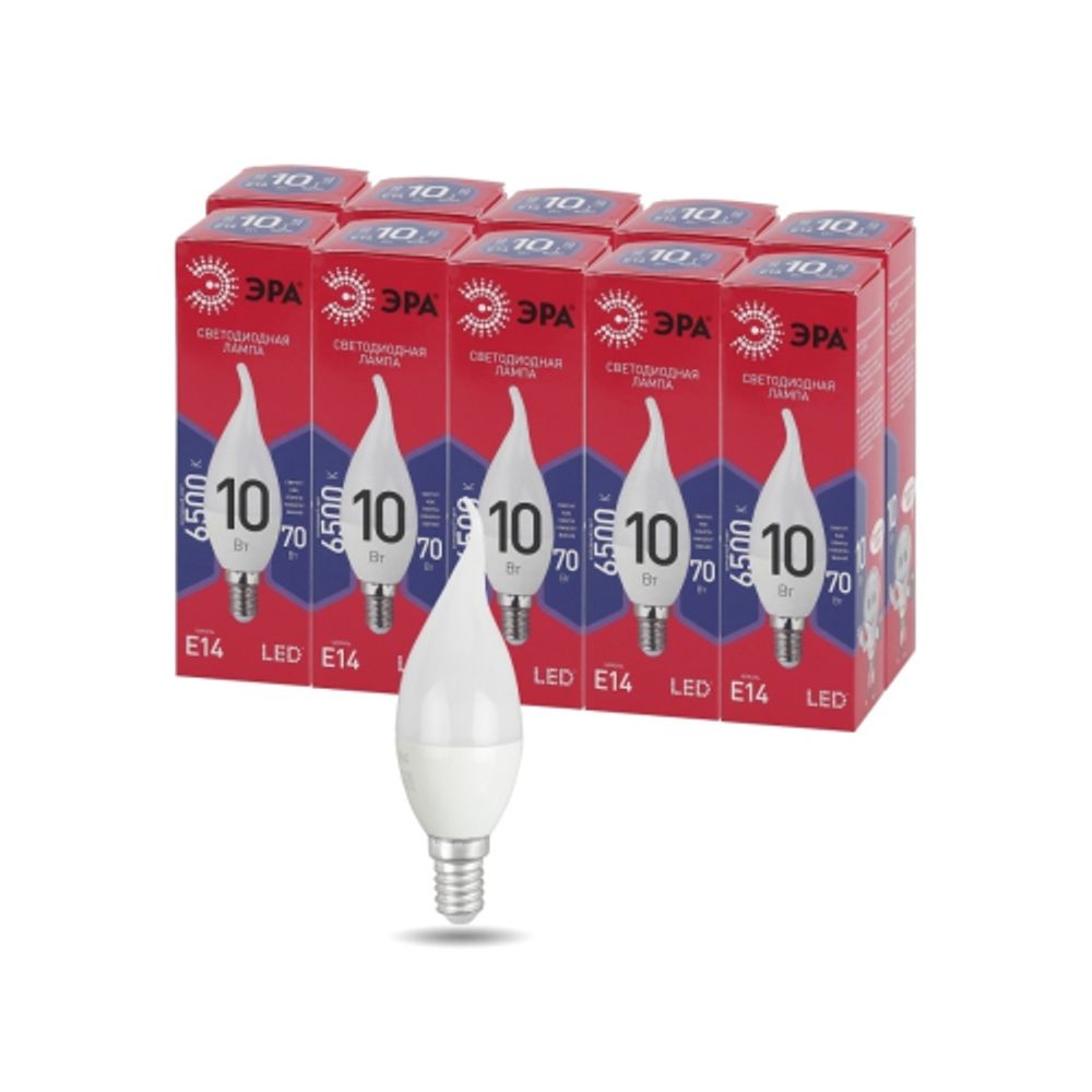Лампа светодиодная ЭРА RED LINE LED BXS-10W-865-E14 R 10Вт свеча на ветру холодный дневной свет Е14