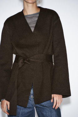 ZARA КАРДИГАН С ПОЯСОМ, КОРИЧНЕВЫЙ