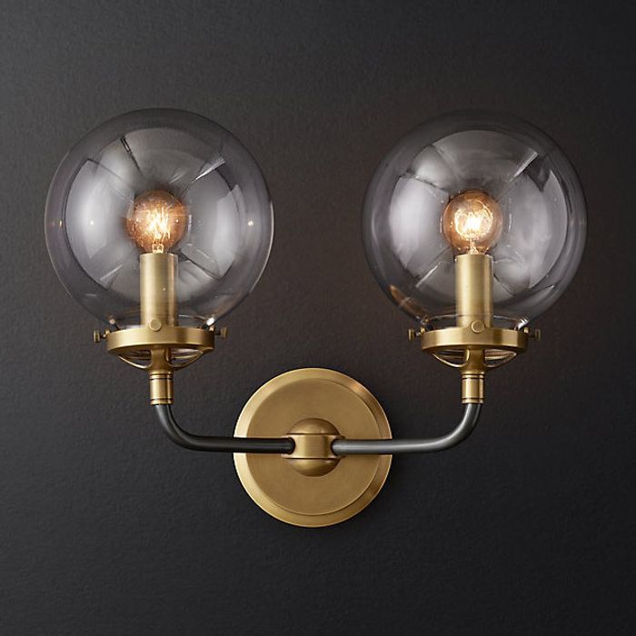 Бра Restoration Hardware Bistro Globe Clear Glass Double Sconce Brass