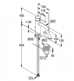 Смеситель для раковины Kludi Bozz однорычажный, с донным клапаном, хром (382800576)