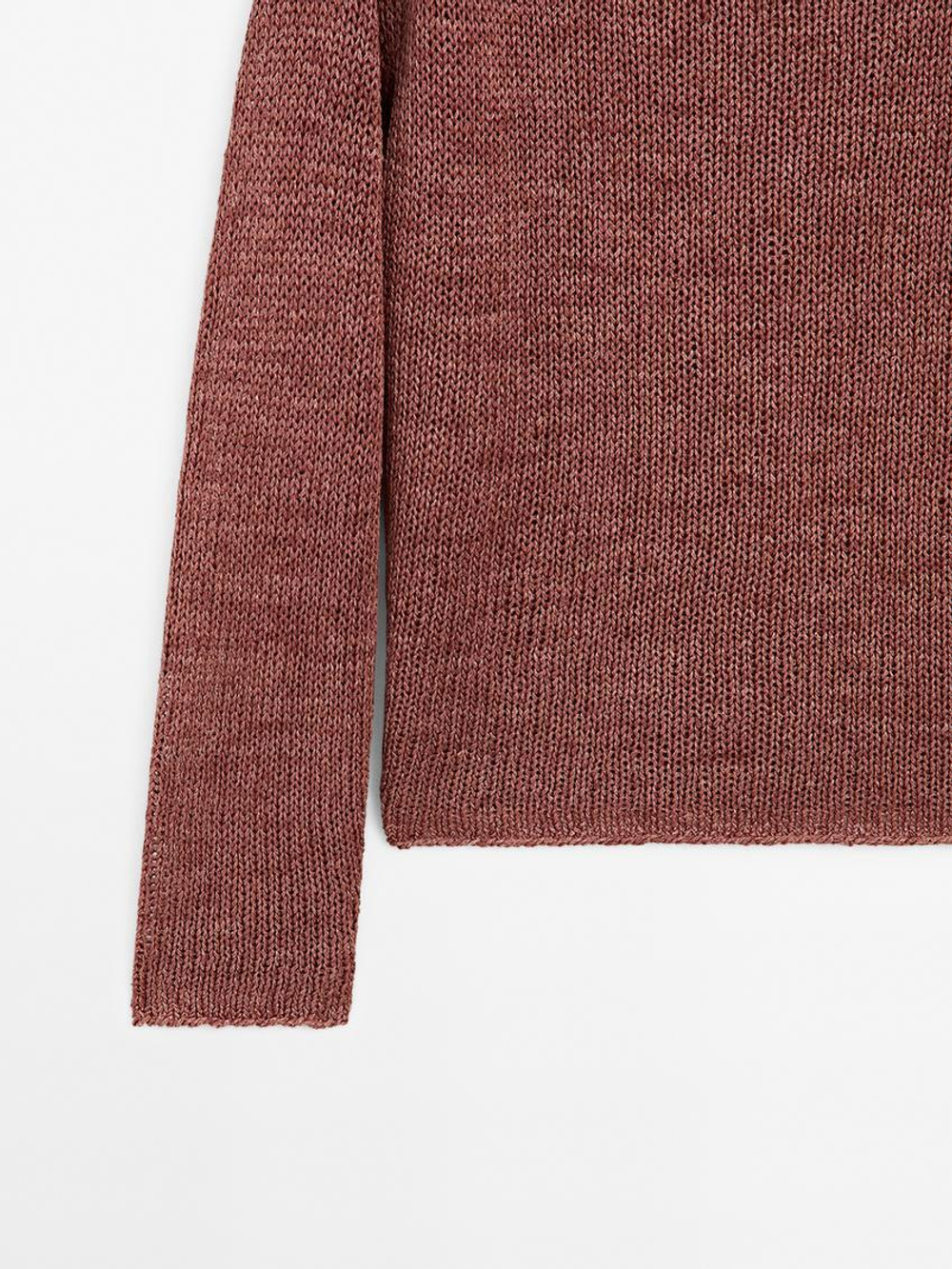 Massimo Dutti Свитер изо льна с вырезом «лодочка», розовый