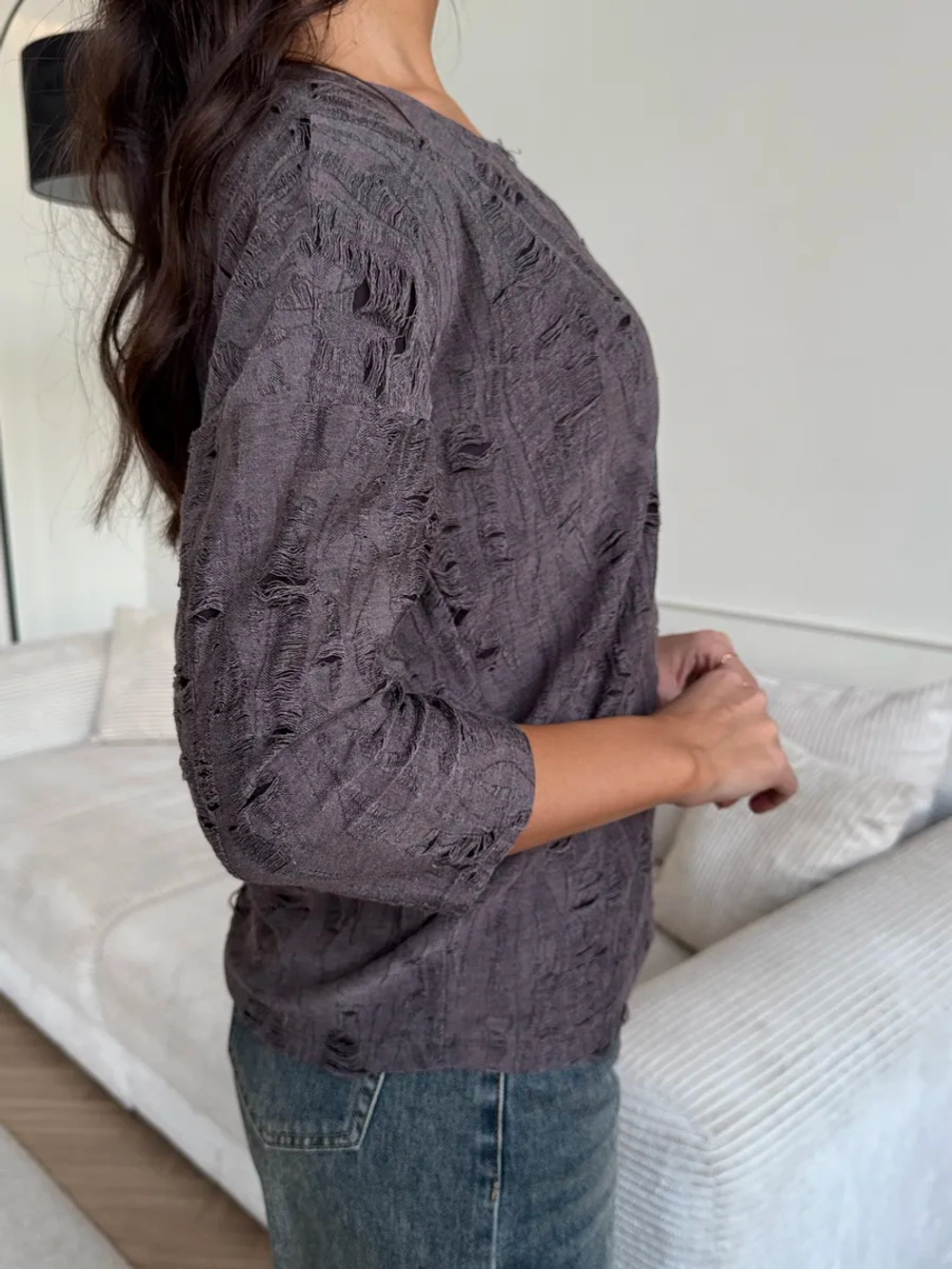 Блузка нарядная трикотажная офисная рукав 3 4