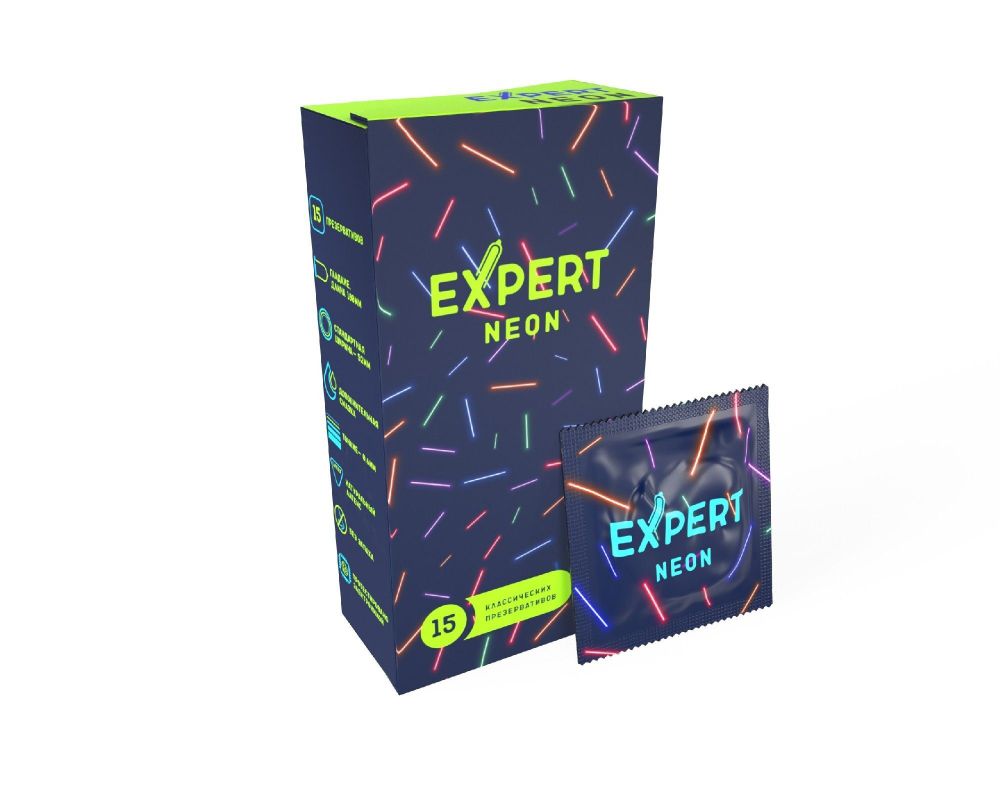 Светящиеся в темноте презервативы Expert Neon - 15 шт.