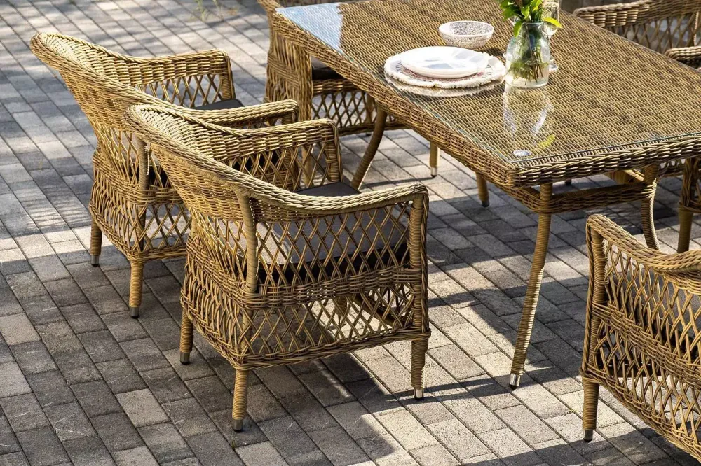 "Амароне" обеденная группа из искусственного ротанга на 6 персон, цвет соломенный