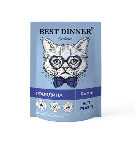 Паучи Best Dinner Exclusive Vet Profi Renal для взрослых кошек для профилактики заболевания почек Говядина 24*85 г
