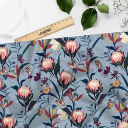 Ткань дюспо бабочки на бутонах