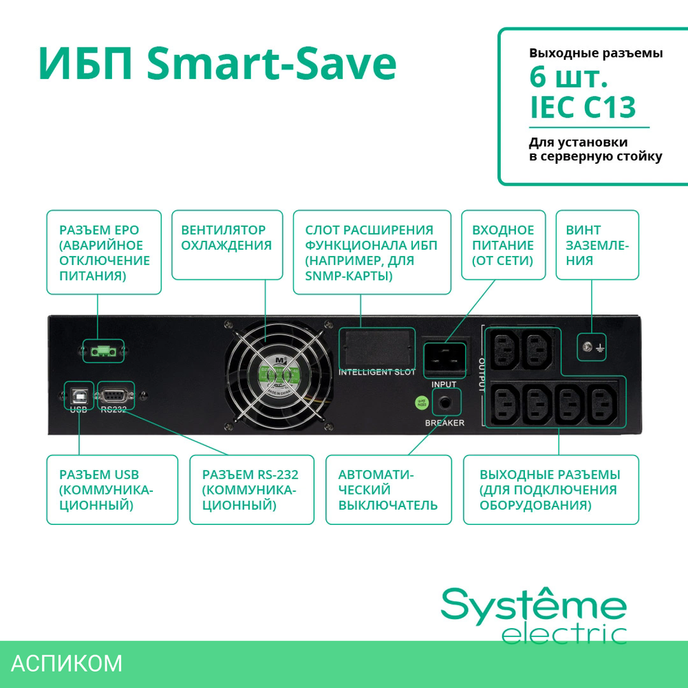 Источник бесперебойного питания Systeme Electric Smart-Save SMT 2000ВА (SMTSE2000RMI2U)