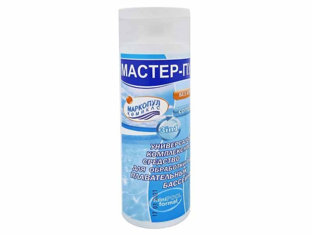Мастер-Пул, 0,2л флакон, жидкое безхлорное средство 4 в 1 для обеззараживания и очистки воды, М71, Маркопул Кэмиклс