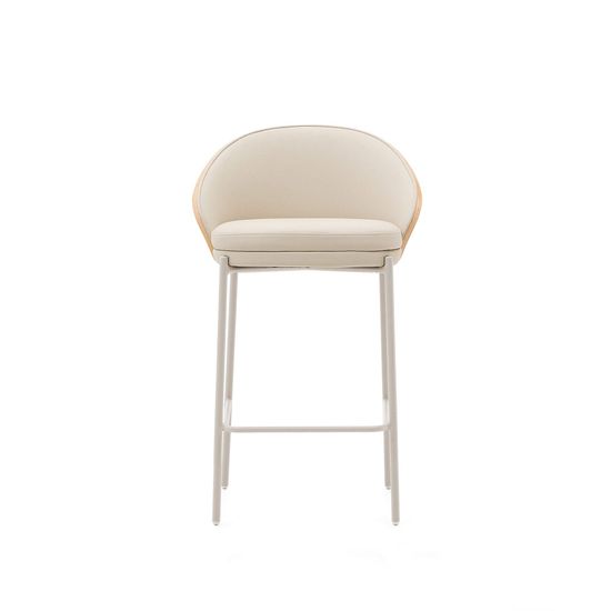 Стул полубарный Eamy из бежевой экокожи, ясеневого шпона с натуральной отделкой и бежевого металла