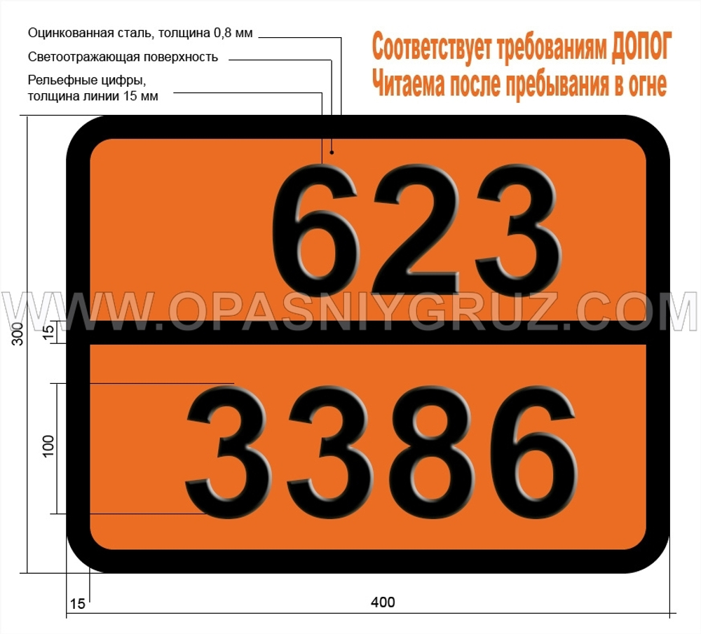 Табличка Опасный груз 623-3386 ТОКСИЧНАЯ ПРИ ВДЫХАНИИ ЖИДКОСТЬ РЕАГИРУЮЩАЯ С ВОДОЙ Н.У.К.