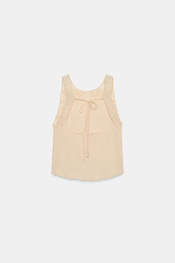 ZARA ТОП В СТИЛЕ РУСТИК С ВЫШИВКОЙ И ОТКРЫТОЙ СПИНОЙ, ЭКРЮ