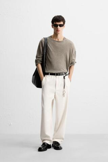 ZARA БРЮКИ REGULAR FIT ИЗ ТКАНИ С ТЕКСТУРОЙ, ЭКРЮ
