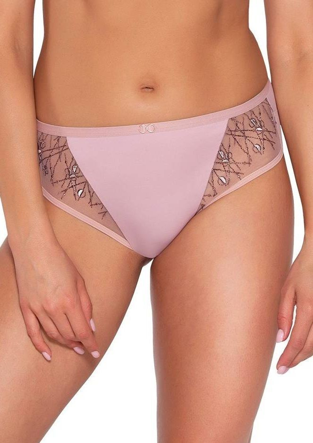 Трусики-слипы с сетчатыми вставками и вышивкой люрексом (Размер: XXXL) (Цвет: черный)