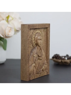 Пантелеймон Целитель икона деревянная резная, ясень