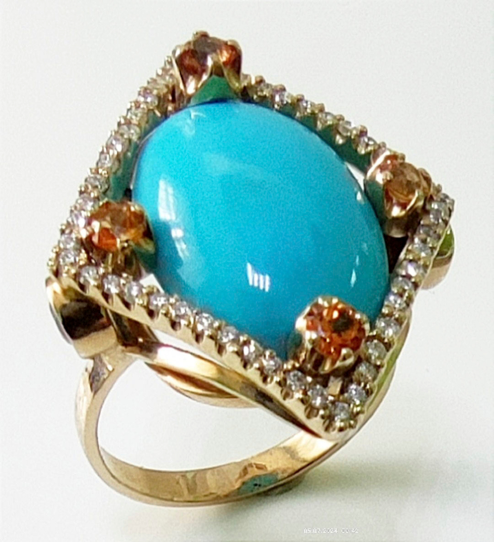 Кольцо Эстерелла золото 750, бриллианты, сапфиры, бирюза