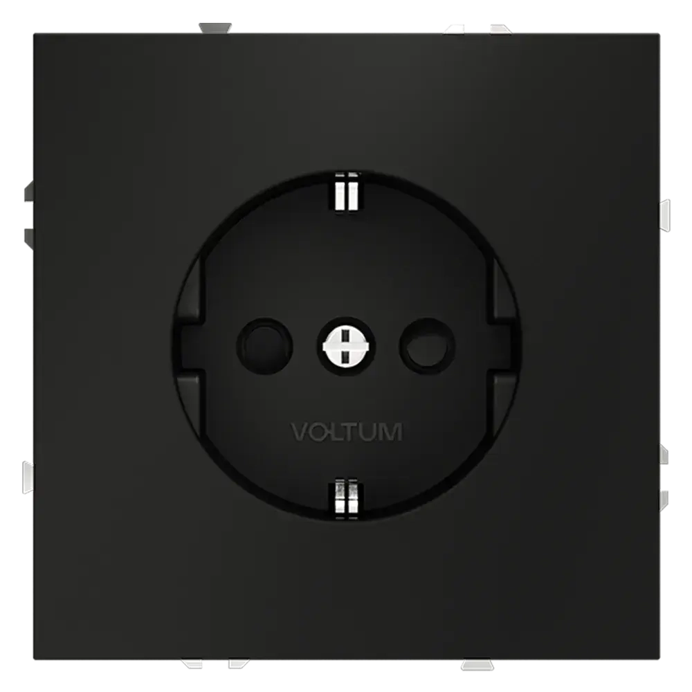 Розетка встраиваемая VOLTUM S70 с заземлением и защитными шторками, 16А, (черный матовый)