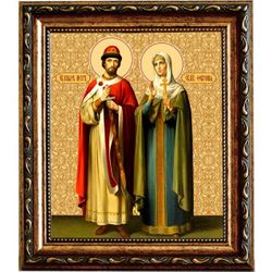 Петр и Феврония Муромские благоверные чудотворцы. Икона на холсте.