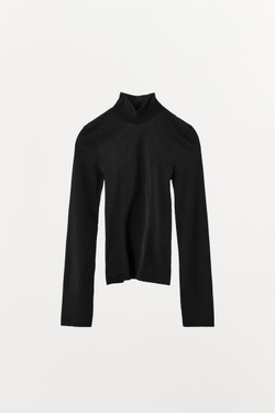 ZARA ТОП ОБЛЕГАЮЩЕГО КРОЯ С ДЕКОРАТИВНОЙ СТРОЧКОЙ, ЧЕРНЫЙ