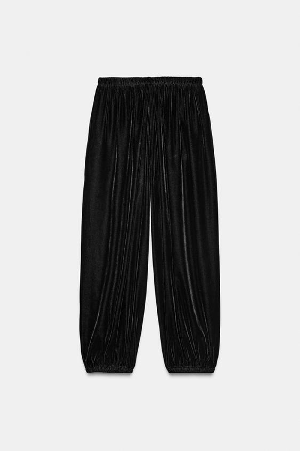 ZARA БАРХАТНЫЕ БРЮКИ-ШАРОВАЛЫ, ЧЕРНЫЙ