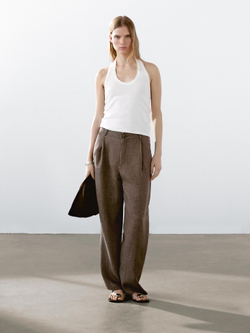 Massimo Dutti Брюки широкие из 100% льна, коричневый